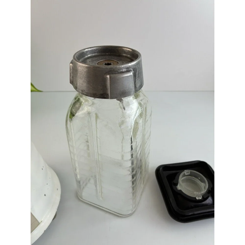 Oster Model 449 Beehive Blender White Glass Pitcher USA Metal Screw Ring Vtg 60s